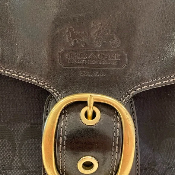 Vintage 90's Coach H0794-11434 Black and Gold Leather Bag with Edgy Details